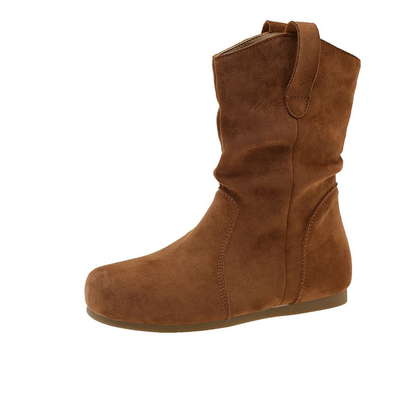 2025 Autumn Winter New Mid-Calf Slim Solid Color Suede Flat Casual Height Increasing Women's Riding Work Boots_voghion.com