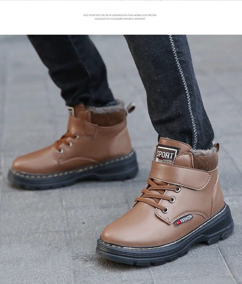 Scarpe per bambini, scarpe di cotone, scarpe da ragazzo, stivali invernali in velluto, spessi e caldi, nuovi stivali da neve Martin, grandi, in cotone e pelle, impermeabili_voghion.com