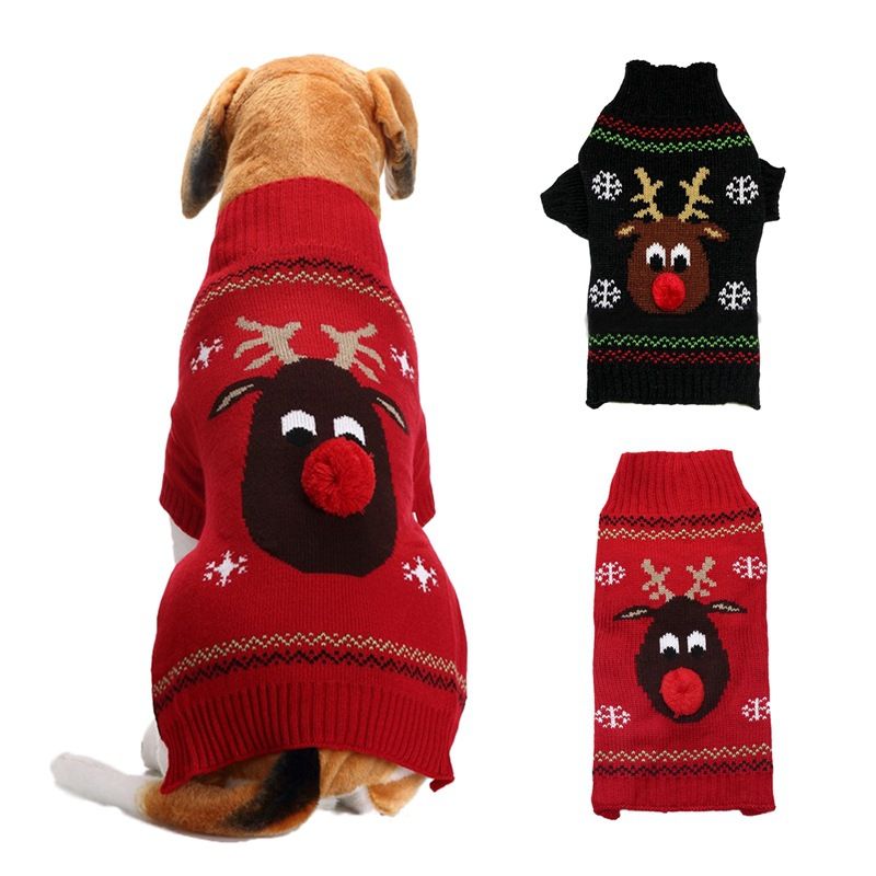 Christmas pet Clothing Red Nose Deer pet sweater Poodle Teddy Small medium large dog sweater_voghion.com