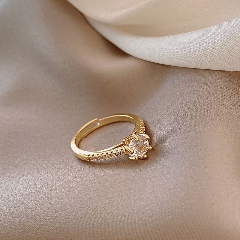 Anello con indice aperto coreano placcato in oro vero con zirconi di alta qualità per donne, personalità alla moda, celebrità di Internet_voghion.com