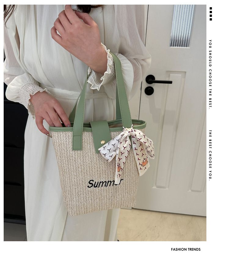 Borsa secchiello sciarpa personalizzata per ragazza, unica, tessuta 2024, nuova estate, fresca spiaggia Versatile_voghion.com