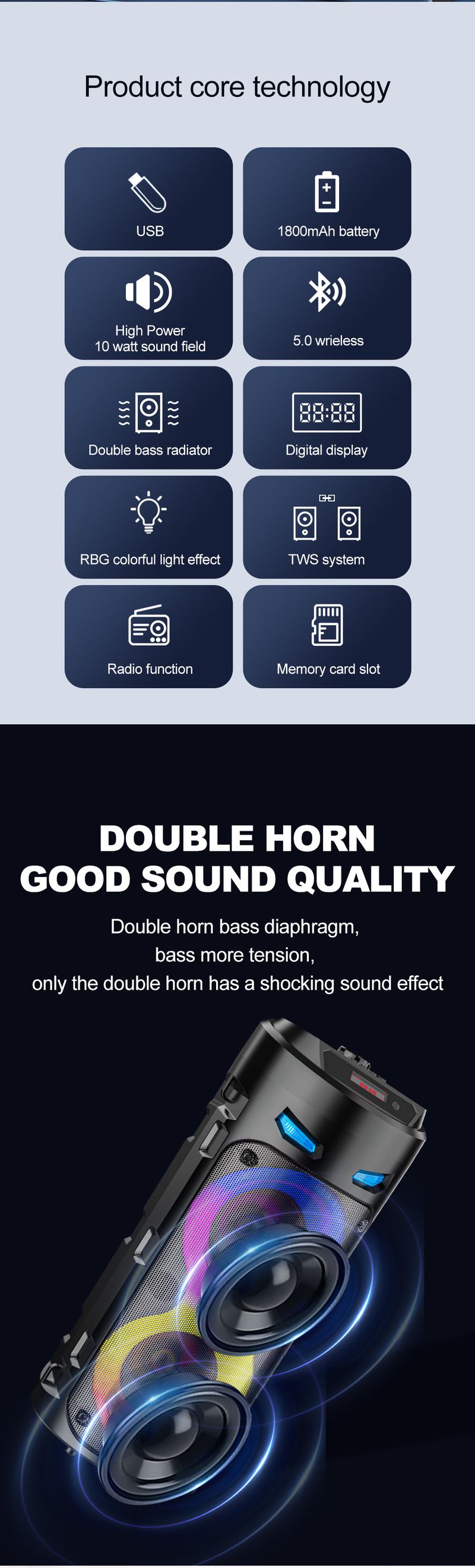 ZQS4239S Wireless Bluetooth Speaker Outdoor Double 4-inch Portable Colorful Audio_voghion.com