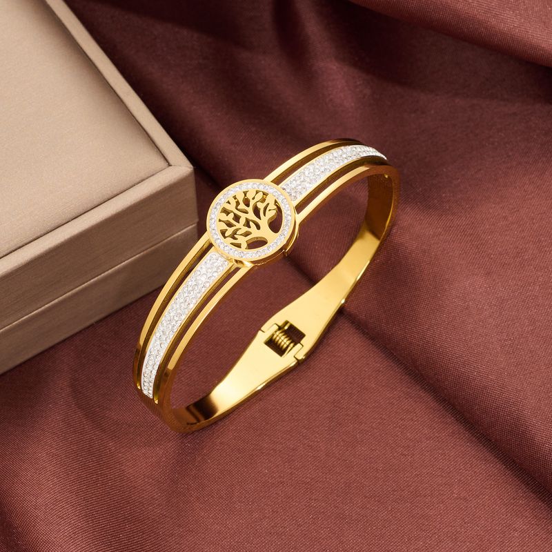 Best-selling High-end Diamond-studded Hollow-out Tree-of-life For Women Stainless Steel Non-fading Bracelet Jewelry_voghion.com