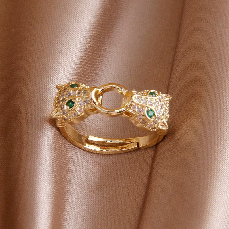 Ready Stock 2024 New Arrival Zircon Animal Adjustable for Women Delicate κοσμήματα Γαμήλια δαχτυλίδια Leopard Crystal_voghion.com