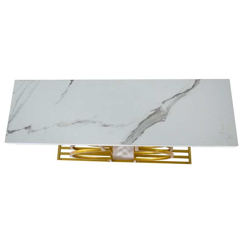 Table basse moderne minimaliste blanche brillante 100 x 35 x 80 cm, table d'appoint de salon avec pieds dorés, console, configuration double._voghion.com