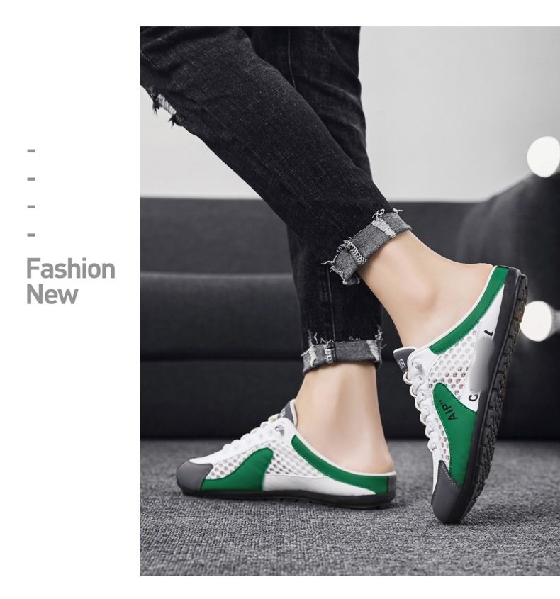Hollow Out Large Size Summer Mesh Half Slippers Slip-On Outdoor Lazy Breathable Loafers Men's Shoes_voghion.com