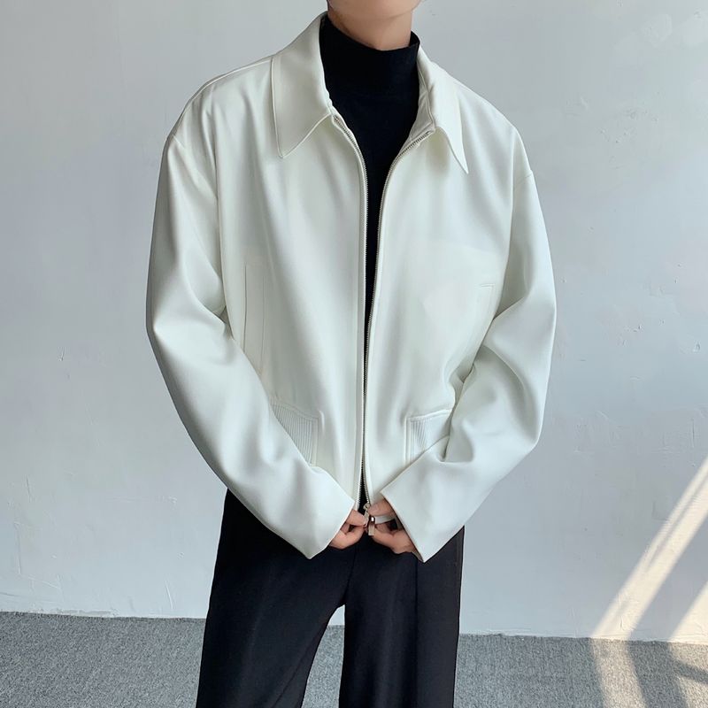 Herren Cleanfit Weiße Jacke Slim Fit Leichter Baseballmantel mit Reißverschluss Lässige Oberbekleidung für Frühling und Herbst_voghion.com