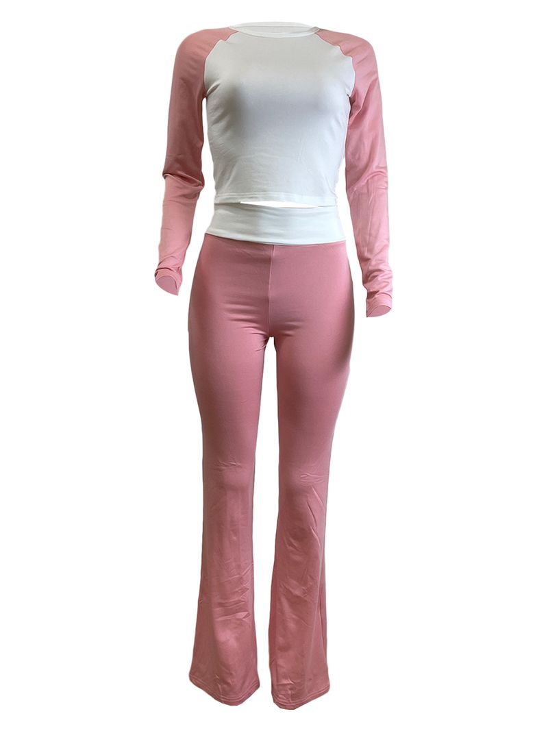 Y6058 New Women's Clothing Color-Block Tight High-Waist Folded Slim Fit Fleece-Lined Sports Yoga Pants Set_voghion.com