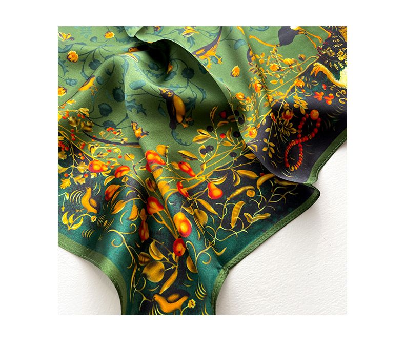 Spring And Autumn Thin Floral Small Gourd Warp Knitted Rolled Edge Silk Mulberry Silk 53 Square Scarf Silk Scarf Small Scarf For Women_voghion.com