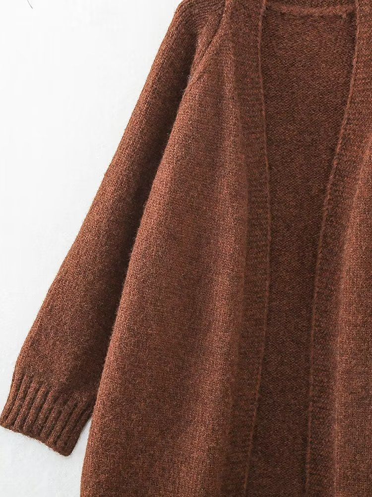 Giacca lunga casual in maglia color caffè autunno 2023 da donna_voghion.com