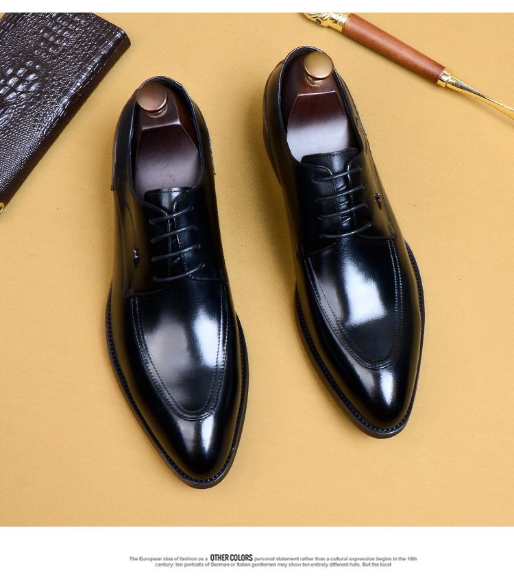 Schwarze Lederschuhe Herren Leder spitzer Schnürschuh Business Kleid Herren Britische Hochzeit Bräutigam Herrenschuhe Derby Schuhe Großhandel_voghion.com
