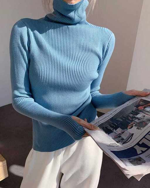 Dame haugevis av krage Turtleneck gensere Høst Vinter Slank Pullover Dame Basic Overdeler Uformell Myk strikket Genser Myk Varm Genser_voghion.com