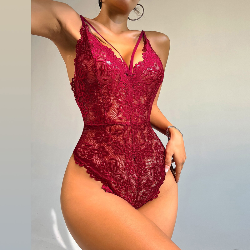 Plus Size Bodysuit För Kvinnor Sexiga Underkläder Rygglösa Blommor Spets Nallar Bodysuit Babydoll Underkläder Kvinnliga Sovkläder_voghion.com