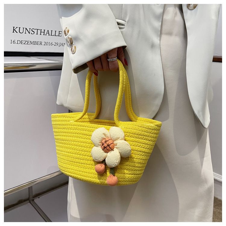 Modetrend Tragbarer Anhänger Kleine Blume Handgemachte Baumwollseil Gewebter Kohlkorb Kinder Reise Urlaub Strandtasche_voghion.com