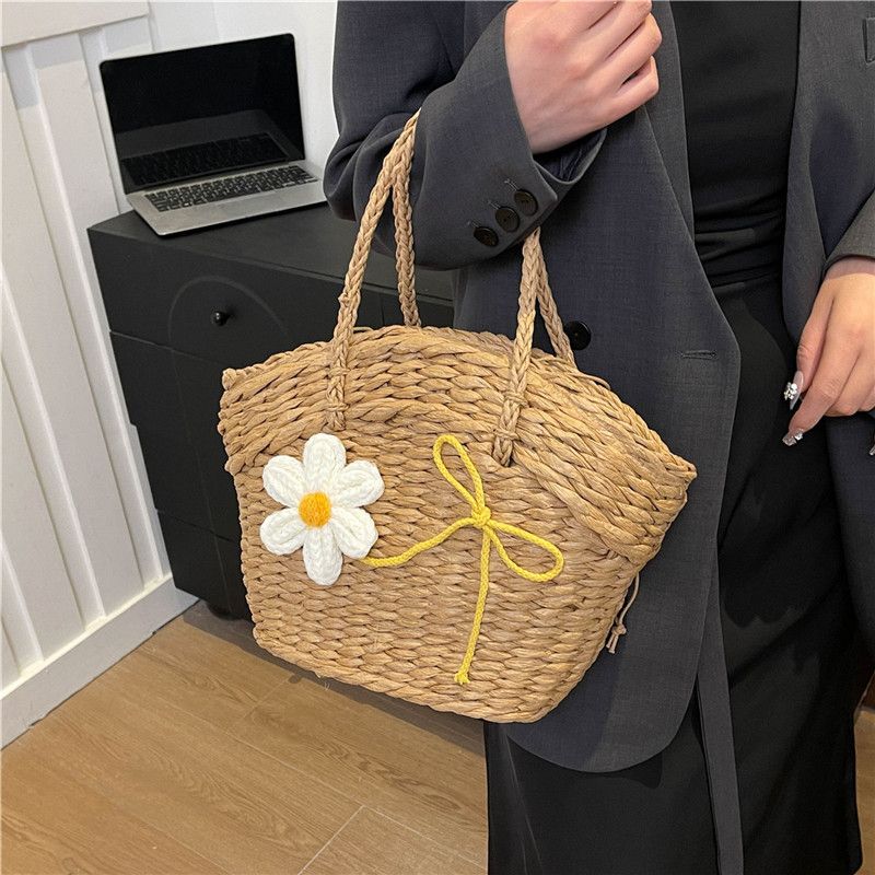 Borsa a tracolla grande e capiente, semplice, casual, semplice, con fiocco, intrecciata a fiori, tinta unita, 2025, nuova moda_voghion.com