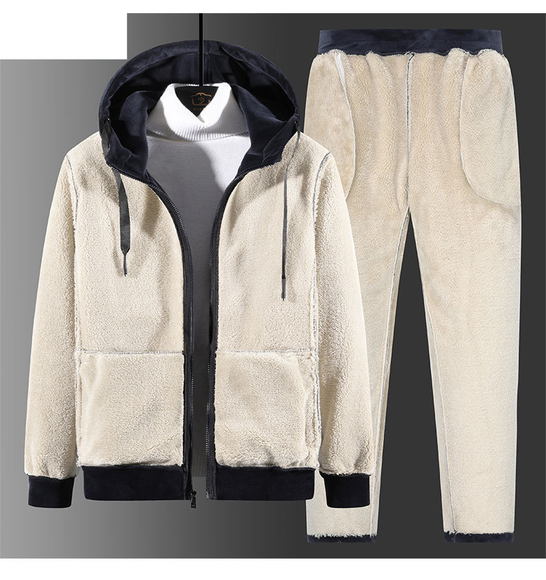 Jachetă de iarnă pentru bărbați, cu glugă din fleece Silver Fox, din două piese, caldă, din fleece de miel_voghion.com