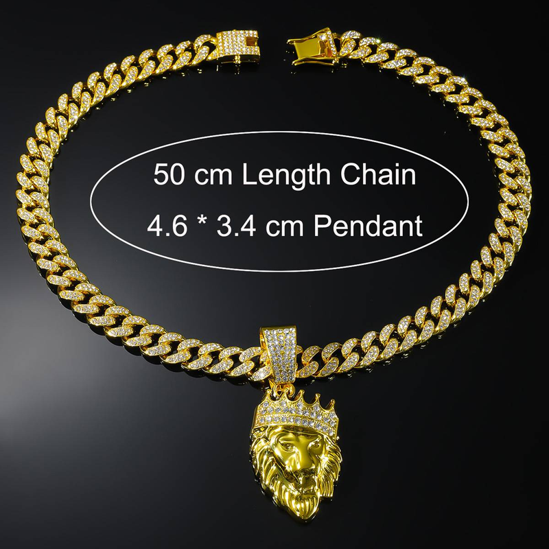 Fashion Shiny Crystal Crown Lion Animal Pendant Cuban Necklace For Women Men Iced Out Zircon Tennis Chain Necklace Hip Hop Jewelry_voghion.com