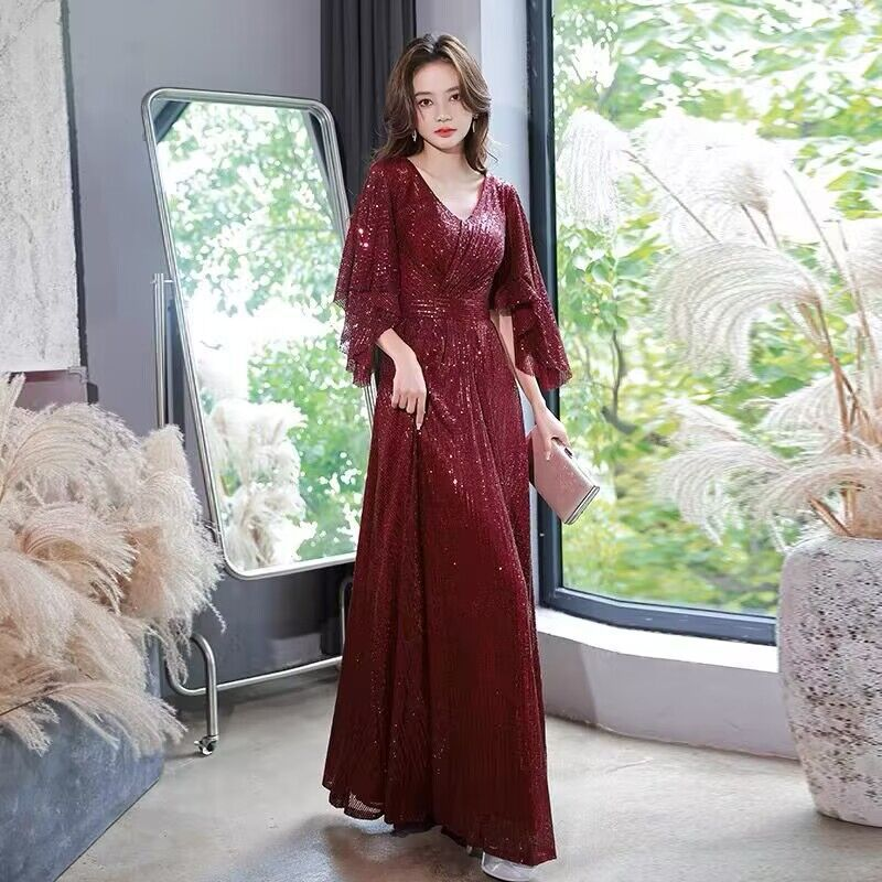 Neie Stil laange Rock mat mëttlerer Taille Temperament Pendler Pailletten Gold Slim Fit Gold Slim Kleed_voghion.com