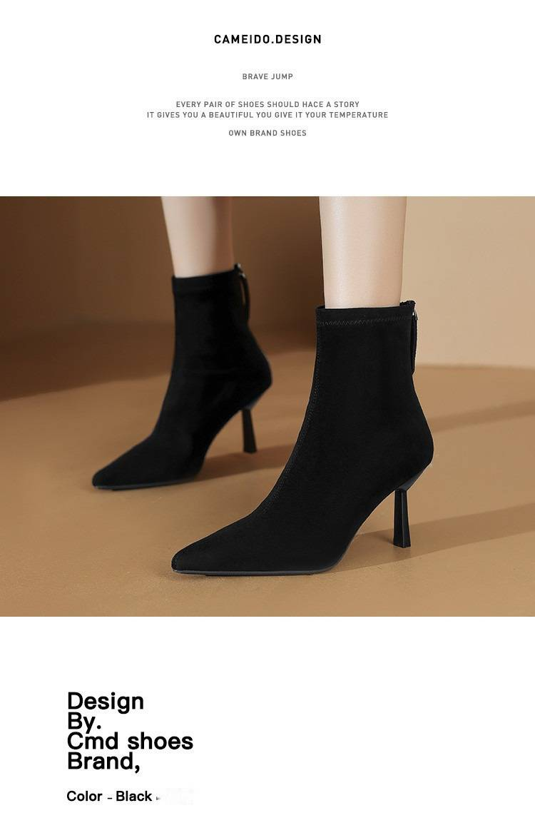 cameido Pointed-toe Stiletto High-heeled Short Boots for Women, Slimming Boots, Versatile Short Fashion Boots in 2024_voghion.com