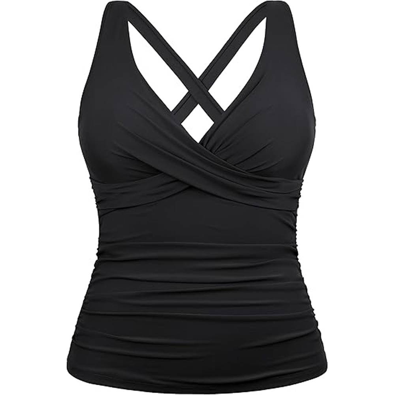 Damskie Tankini Stalowe Top Brzuch Modelujący Kostium Kąpielowy Seksowny Dekolt w Serek Krzyżowy Tylko Stroje Kąpielowe_voghion.com