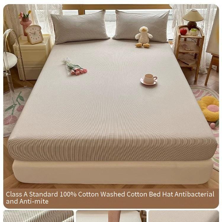 Saia de cama 100% algodão lavado - Lençol com elástico e bolso profundo com proteção contra poeira (capa de colchão respirável para todos os tamanhos de cama)_voghion.com