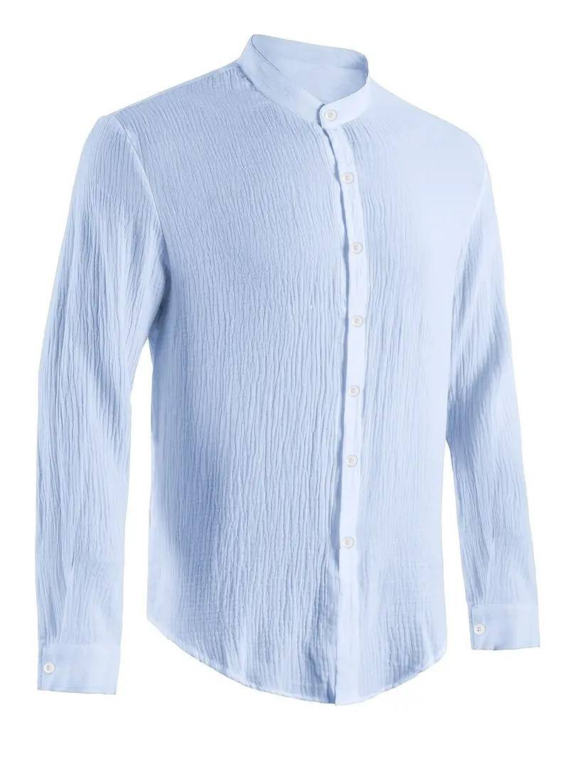 Einfarbiges Rundhalshemd für Herren im Herbst – Hochwertige Baumwollmischung mit modernem minimalistischem Design_voghion.com