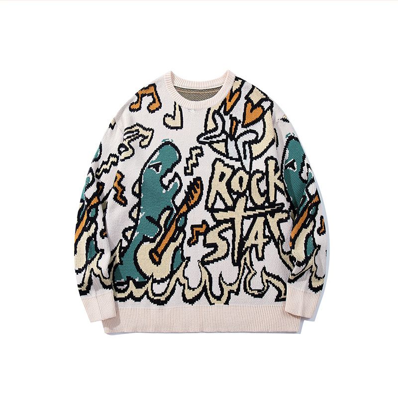Women's Dinosaur Letter Print Sweater - Casual Crewneck Knit Top, Soft Blend Fabric, Unisex-Friendly (Black/White/Green)_voghion.com