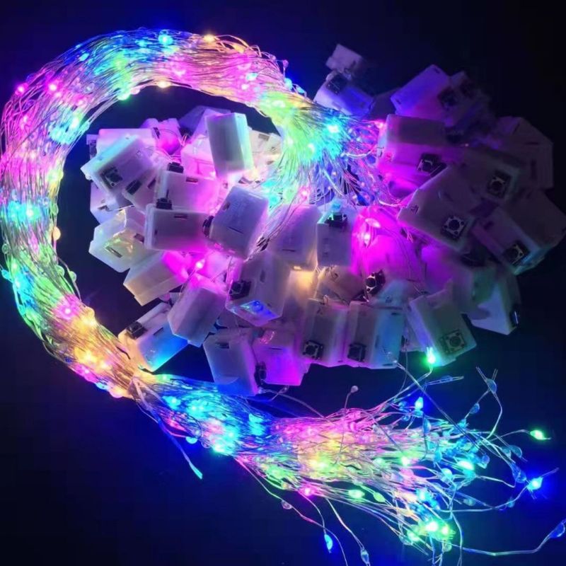 Luci decorative a LED con filo di rame - Bianco caldo e multicolore, 10 LED al metro, alimentate a batteria, ideali per composizioni floreali_voghion.com