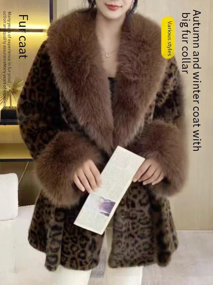 Elegant Faux Fur Coat With Belt & Oversized Collar - Winter Warm Plush Outerwear For Women In White, Black, Khaki, Brown, Leopard Print_voghion.com