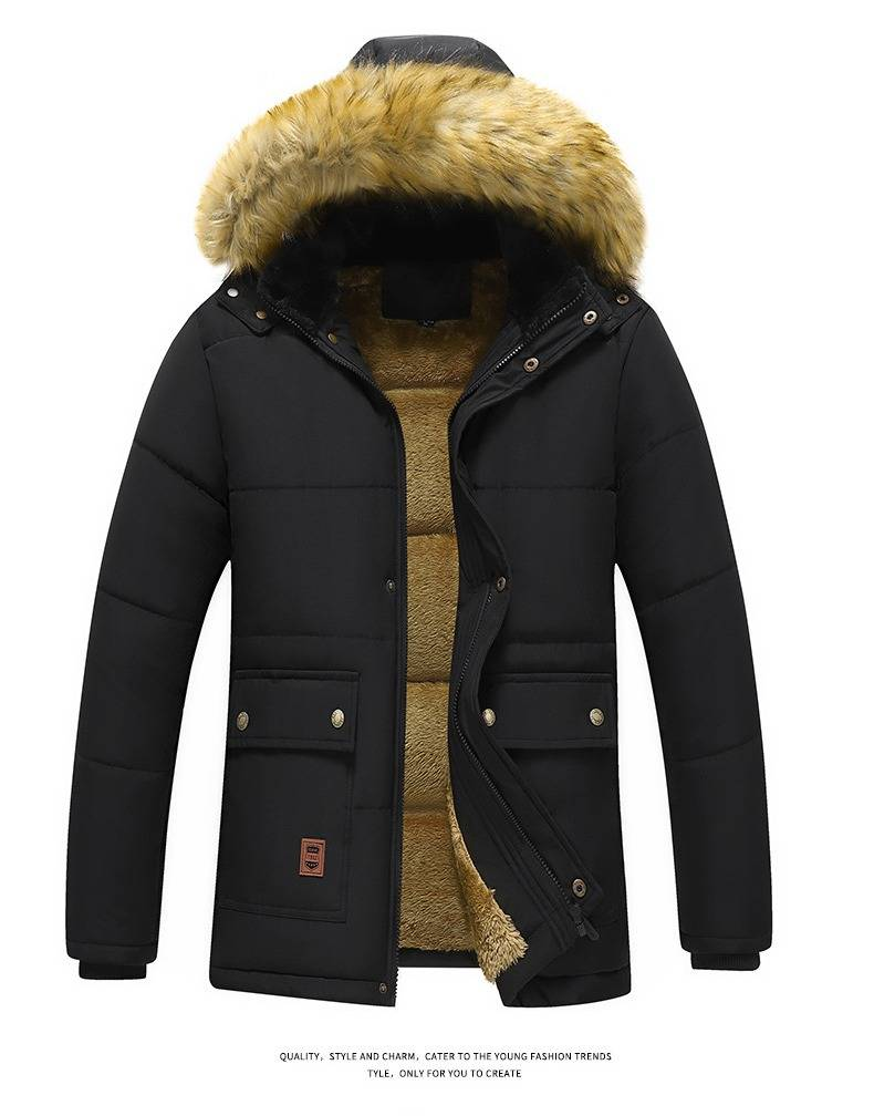 Men's Winter Fleece-Lined Hooded Jacket, Warm Cotton Padded Coat For Dad, Loose Fit Plus Size Outerwear For Elderly Gentlemen (Black/Blue/Army Green)_voghion.com