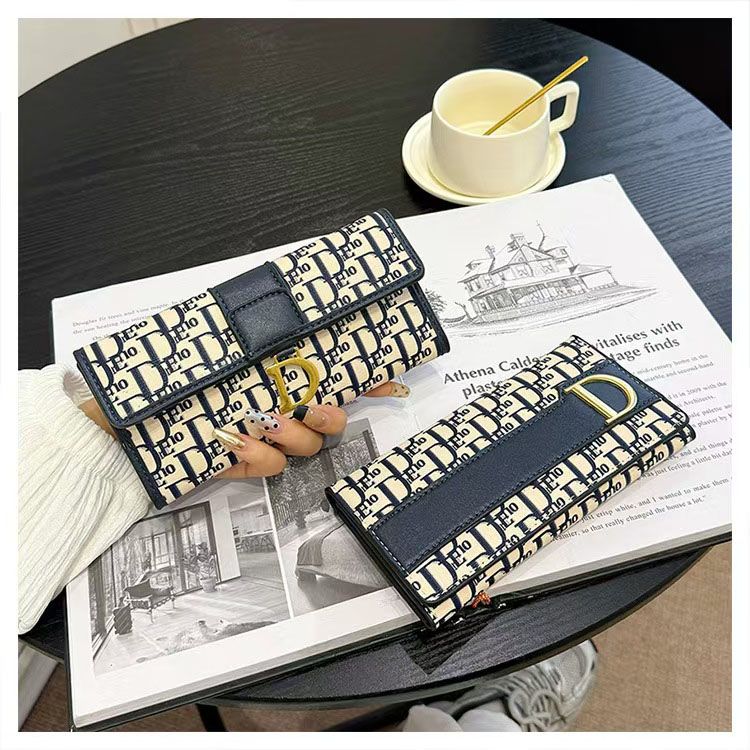 Designer-Damentasche, lange Geldbörse im Vintage-Stil mit großem Fassungsvermögen, D-Verschluss, kurze dreifach faltbare Clutch_voghion.com