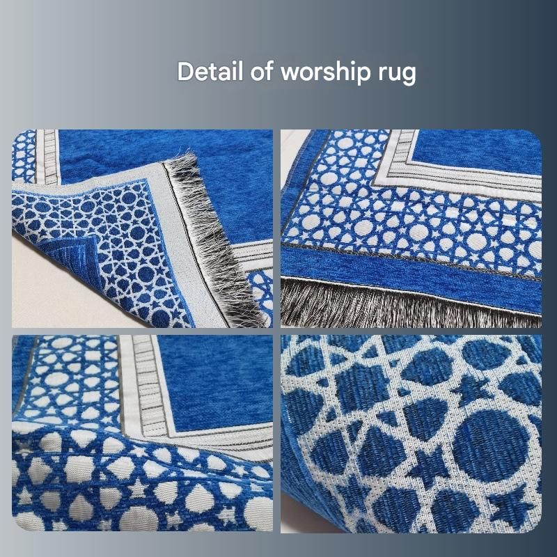 Arabian Machine-Woven Prayer Mat With Gold-Embossed Kaaba Design - Non-Slip 70x110cm Sajjadah Set With Tasbih Beads, Premium Wedding Gift_voghion.com
