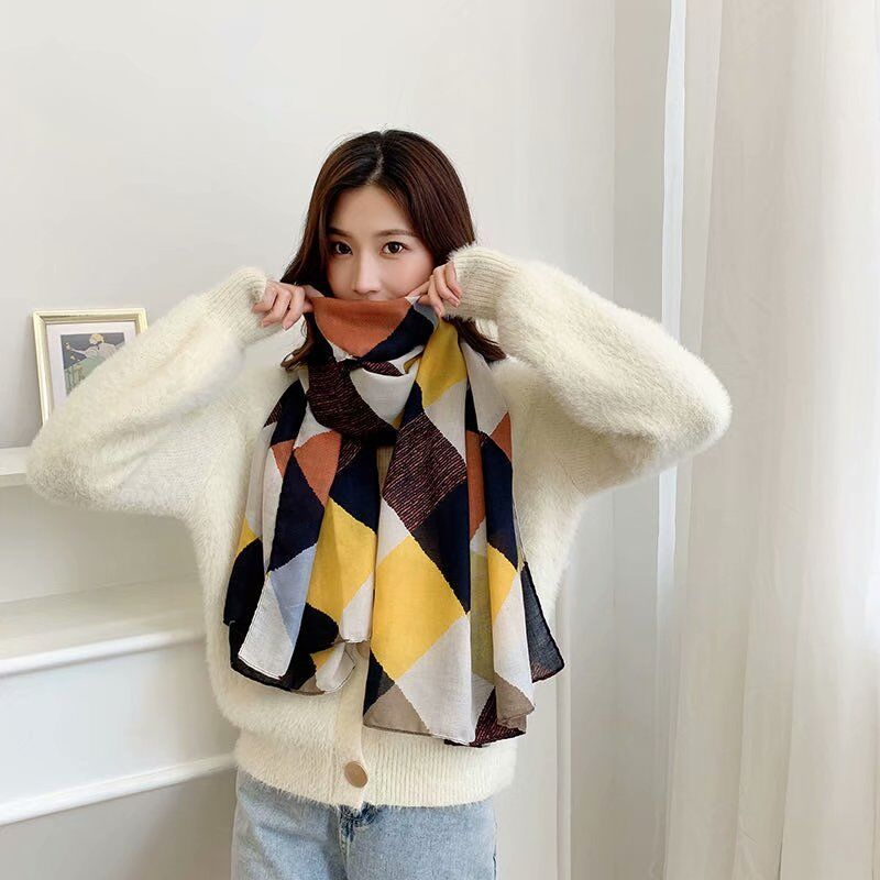 Cfnbharvest Brand Thousand Bird Plaid Schal Damen Herbst und Winter Vielseitiger Western-Schal aus Baumwolle und Hanf Multi_voghion.com