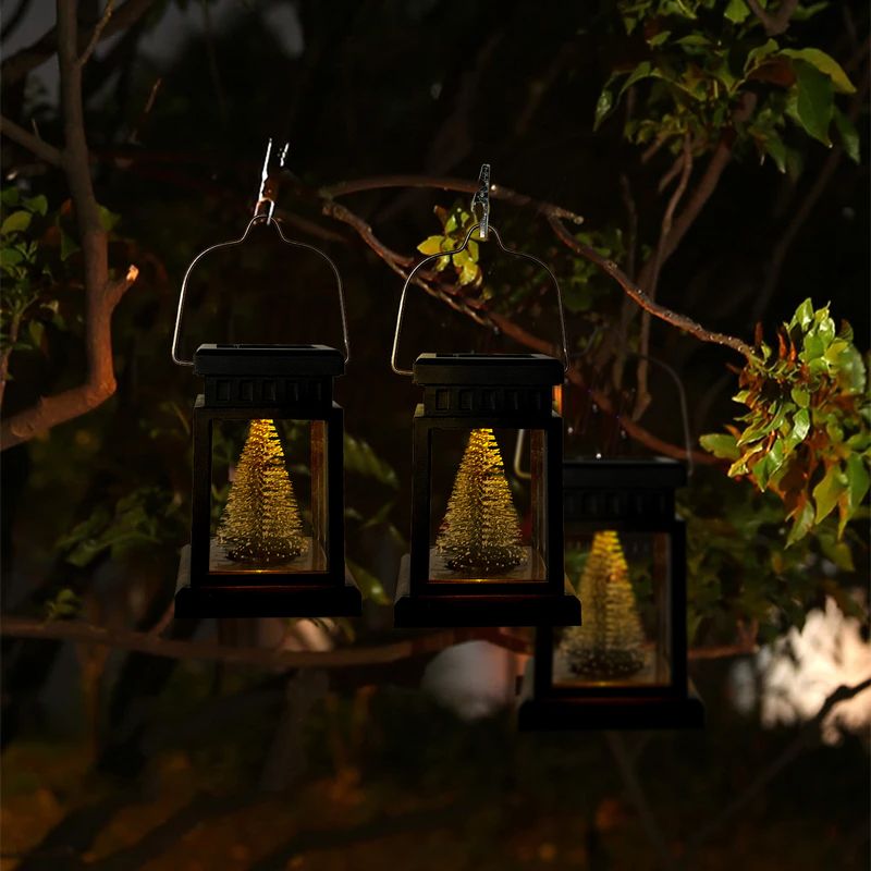Solar LED Christmas Tree Lanterns – Waterproof Outdoor Hanging Lights For Garden, Patio & Festive Decor (6-Hour Runtime, Warm Yellow Flashing)_voghion.com