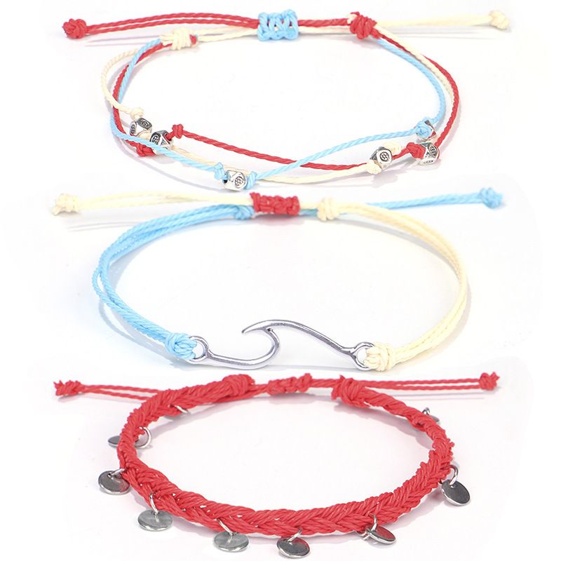 New Bohemian Vacation Style Summer Wax Thread Braided Wave Anklet Set_voghion.com