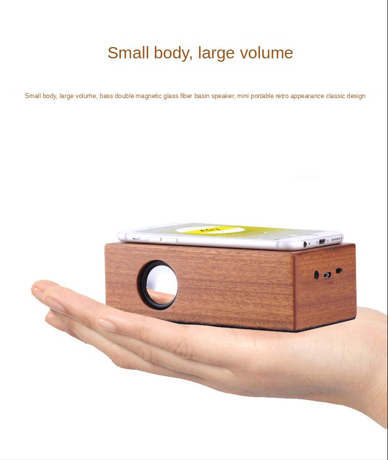 Induktsioonmobiiltelefoni väike kõlar, traadita subwoofer, valju puidust retroarvuti stereo_voghion.com