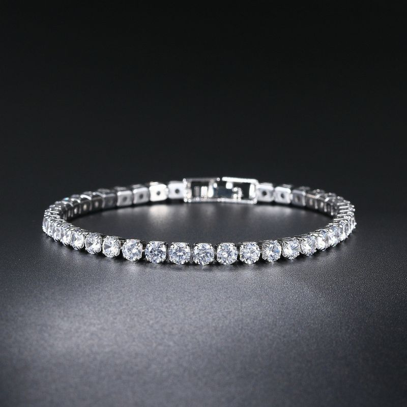Zircon Single Row 4mm Round Full Dia Tennis Chain Hip Hop Fashion Bracelet_voghion.com