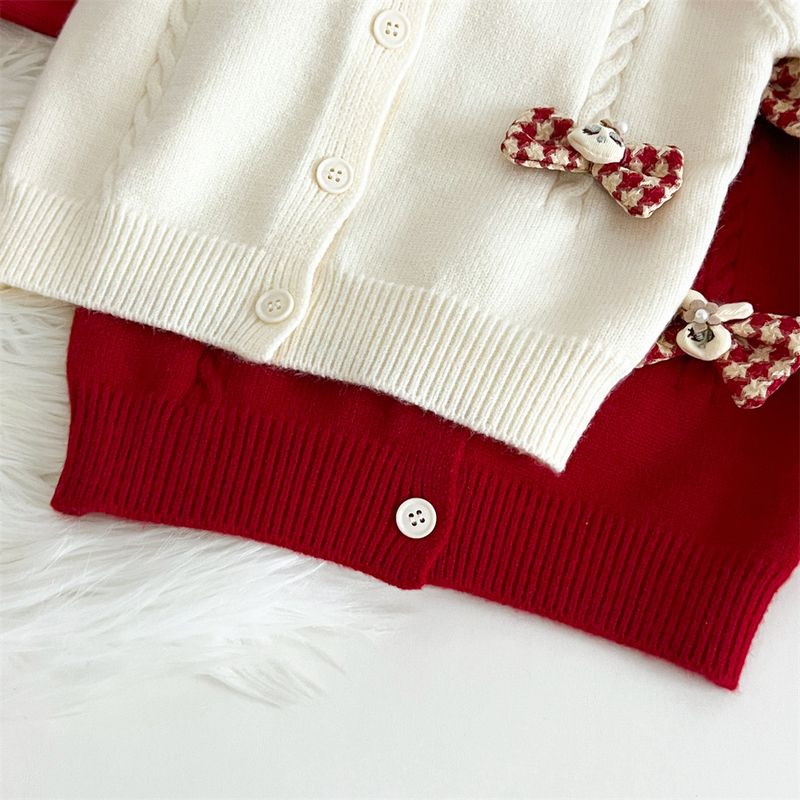 Completo in maglia per bambine con motivo scozzese - Completo morbido e confortevole in 2 pezzi per bambine piccole e medie (3-8 anni, 100-140 cm)_voghion.com