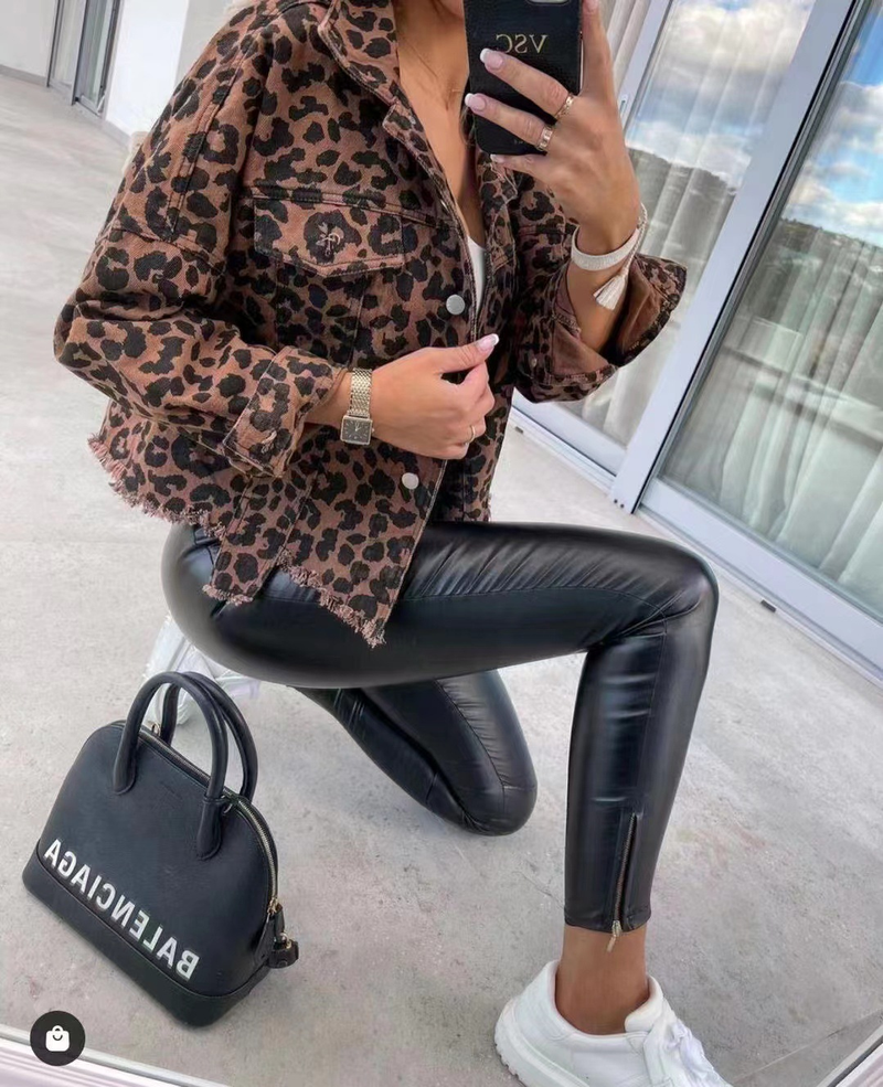 Chaqueta de moda para mujer, abrigos con estampado de leopardo, abrigo corto lavable con estampado antiguo y borde irregular, novedad de Otoño de 2023_voghion.com