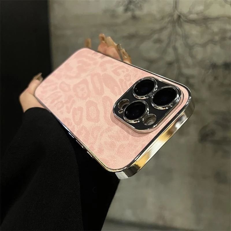 Custodia in pelle con stampa leopardata per iPhone 11, 12, 13, 14, 15, 16 Pro Max Plus, antiurto e placcata alla moda._voghion.com