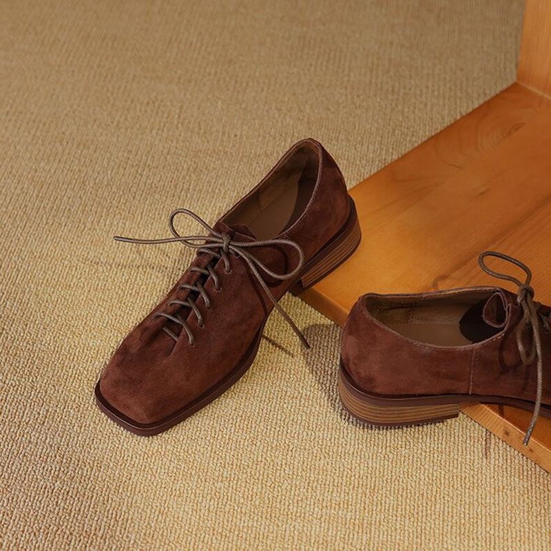 DIMANYU Real Leather 2025 Spring New Lace-Up Single Female Thick Heels Plus Size Women's Oxford Shoes_voghion.com