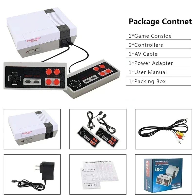 Mini-TV Handheld Family Recreation Videopelikonsoli AV-lähtö Retro Sisäänrakennettu 620 Classic Games Dual Gamepad Gaming_voghion.com