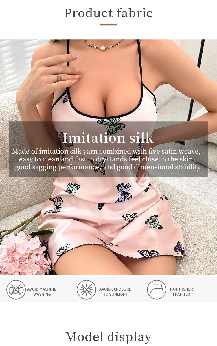 Daenerys Cartoon Butterfly Dress Sexy Backless Strap Simple Style Ice Silk Nightdress_voghion.com