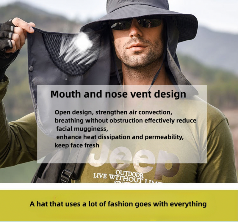 Trendy men's and women's sun hats Outdoor quick-drying sunscreen hats Fishing breathable sun hats face mask hats_voghion.com