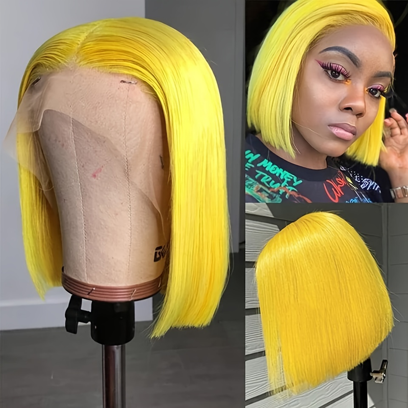 Peluca de cabello humano 180% 13x4, peluca corta recta con corte Bob, densidad del 180%, peluca de cabello humano frontal de encaje 13x4, línea de cabello Natural con pelo de bebé_voghion.com