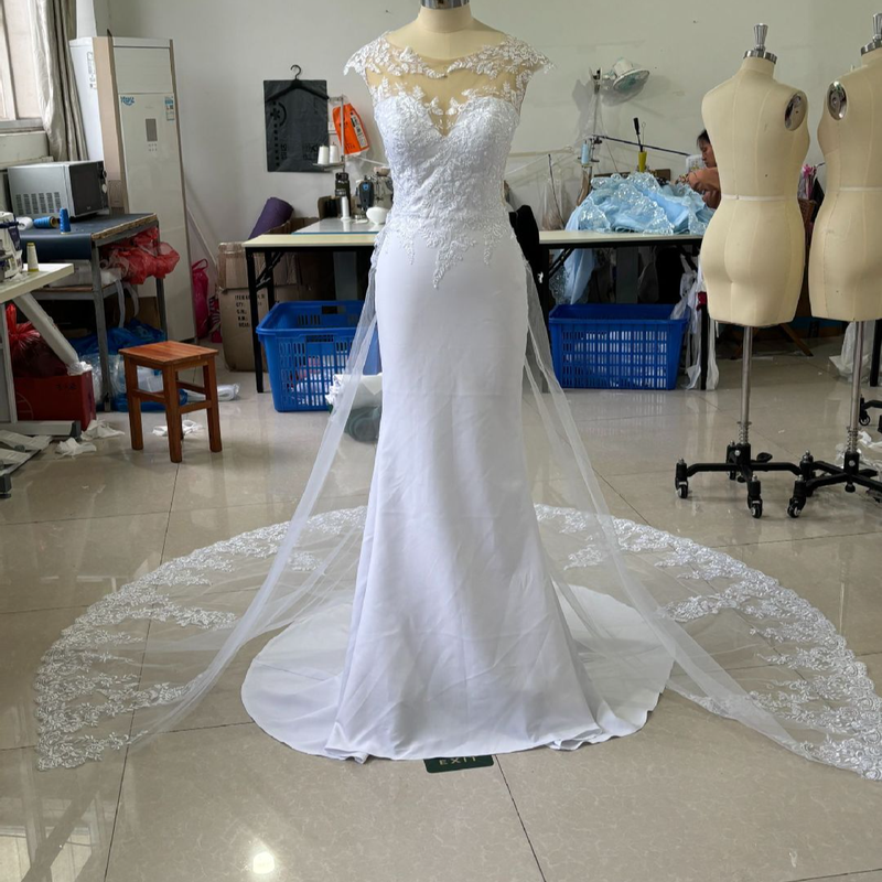 Vêtements pour femmes Robe de mariée d'été nouvelle robe de mariée à une épaule avec grande jupe et robe de mariée traînante en dentelle dos nu_voghion.com