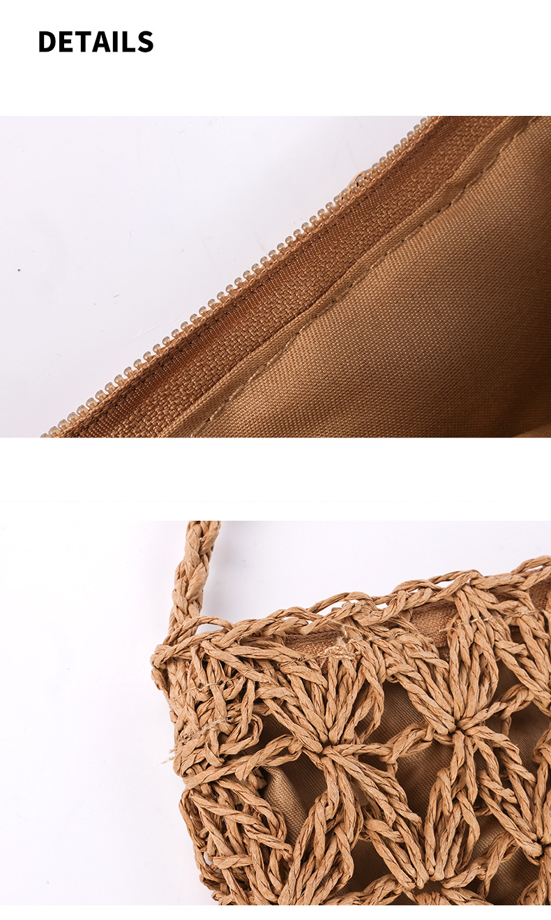 Borsa di paglia intrecciata, borsa di corda di carta intrecciata, borsa a tracolla alla moda da donna, semplice borsa di paglia cava, borsa da spiaggia per le vacanze, tinta unita_voghion.com