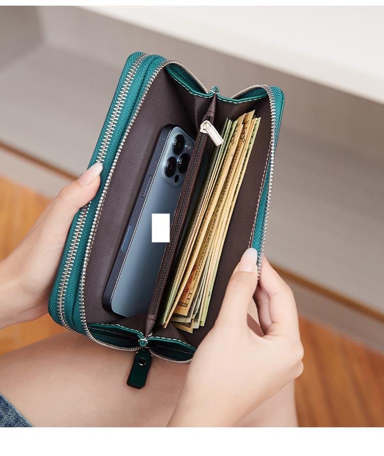 Női pénztárca és férfi pénztárca RFID lopásgátló kefés női pénztárca dupla cipzáras hosszú pénztárca retró nagy kapacitású clutch táska_voghion.com