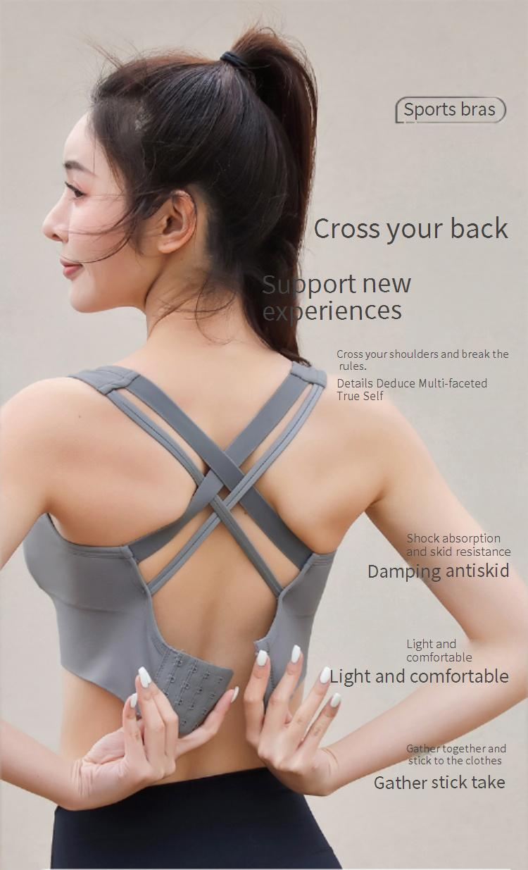 Reggiseno sportivo push-up intimo da donna, con seno grande, stile sottile, ad alta resistenza e antiurto, può essere indossato all'esterno, incrociato, con bella schiena._voghion.com