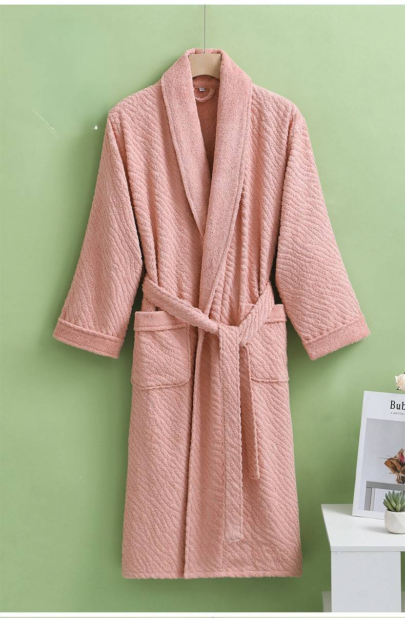 High End Hotel Bathrobe Pure Cotton Towel Autumn And Winter Thick Long Jacquard Embossed Bathrobe Men And Women Couple Robe_voghion.com